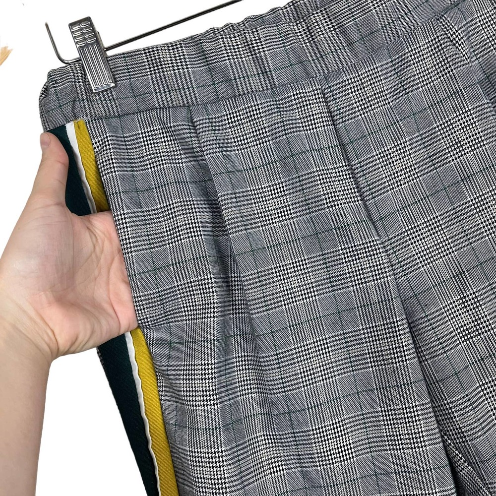 Zara Cigarette Pants Trouser Plaid Side Stripe Gray Green Yellow XS - Picture 5 of 10